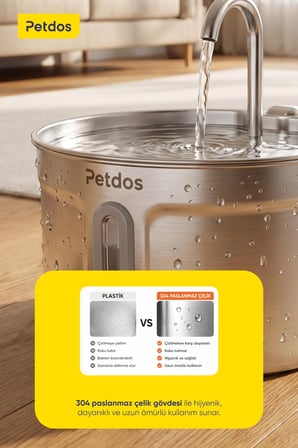 Petdos Aqua Pure Otomatik 2.2 L Kedi Köpek Su Pınarı Su Çeşmesi Ultra Sessiz PD-S101