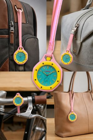 Boyol Pop Çanta Charm Unisex Aksesuar Saat D-Sport Pembe-Sarı D-401