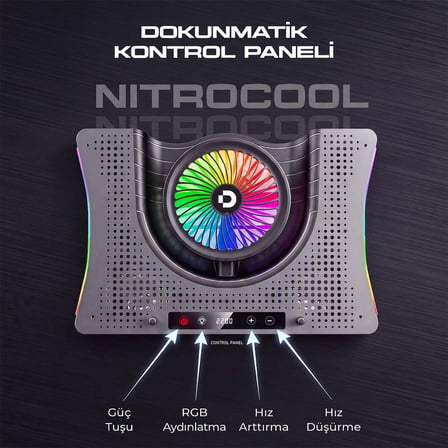 Dossimo Nitrocool RGB Işıklı LCD Göstergeli Yükselebilen Notebook Soğutucu S25