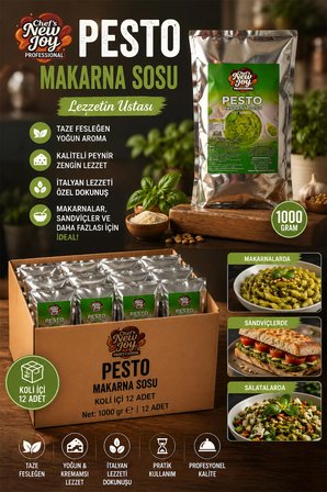 Chefs New Joy Pesto Sos 1000g x 12 Adet Profesyonel Fesleğenli 1 Koli