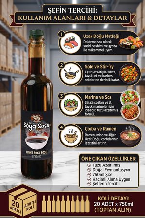 Tuzu Azaltılmış Soya Sosu 750 ML x 20 Adet - 1 Koli (Koli Bazlı Avantaj Paketi)