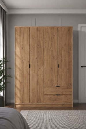 Arden 4 Kapaklı 2 Çekmeceli Gardırop/Dolap Y:182 G:145 D:44