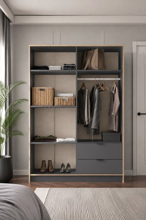 Arden 4 Kapaklı 2 Çekmeceli Gardırop/Dolap Y:182 G:145 D:44