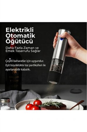 Vayomy Şarjlı Otomatik Baharat Öğütücü Değirmen - 5 Kademe Ayarlı Seramik Tuz Karabiber Değirmeni