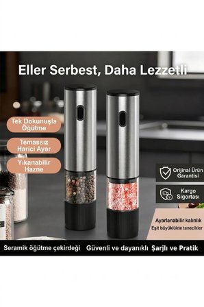 Vayomy Şarjlı Otomatik Baharat Öğütücü Değirmen - 5 Kademe Ayarlı Seramik Tuz Karabiber Değirmeni