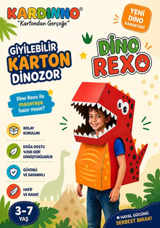 Kardinno Dino Rexo Eğitici Oyuncak Karton Giyilebilir Çocuk Kostümü Etkinlik Parti Kostümü