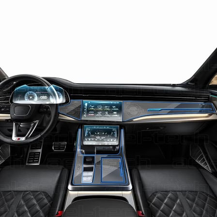 Yeni Audi Q7 Navigasyon Dijital Gösterge 9h Nano Ve Piano Black Uyumlu Tpu Koruyucu 8li Set 2019-2024