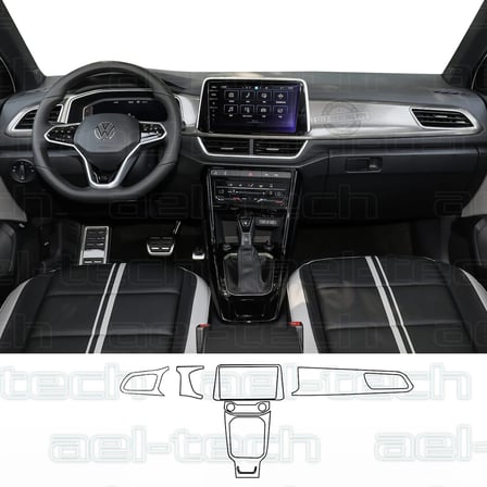 Volkswagen T-roc Uyumlu Vites Etrafı ve Ön Göğüs Piano Black 6'lı Set TPU Koruyucu 2022-2025