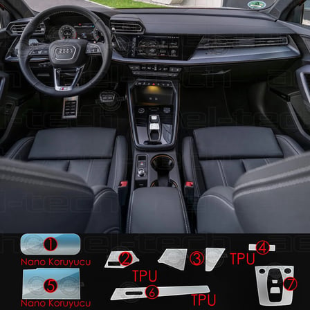 Audi A3 Uyumlu Navigasyon Dijital Gösterge Nano Ve Piano Black 9h Tpu Koruyucu 7 Li Set 2025