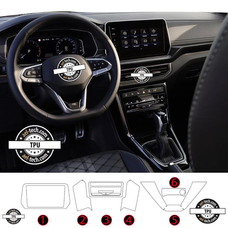 Volkswagen T-Cross Uyumlu Vites Etrafı ve Ön Göğüs Piano Black 6’lı Set TPU Koruyucu 2024-2025