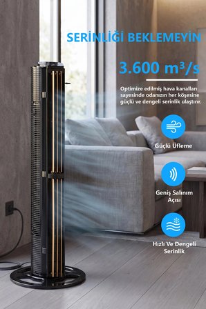 60W Sessiz Pervanesiz Kule Tipi Vantilatör Serinletici Dikey Uzaktan Kumandalı Aromaterapi Zaman Ayarlı Womidi TF-K4003RD