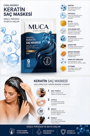 Keratin Saç Maskesi 30 ml | Onarıcı, Nemlendirici ve Besleyici Saç Bakım Maskesi.