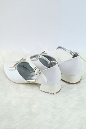 Topuklu Kız Çocuk Ayakkabısı Düğün Ayakkabısı Kız Çocuk Abiye Ayakkabı Kelebek Fiyonk Detaylı Abiye