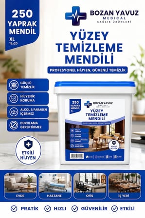 Bozan Yavuz Medical Yüzey Temizleme Mendili Beyaz Sabun Kokulu 250 Yaprak XL