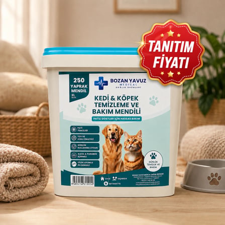 Bozan Yavuz Medical Kedi & Köpek Temizleme ve Bakım Mendili 250 Yaprak Hijyenik pH Dengeli