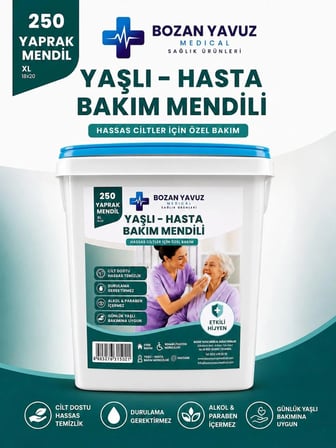 Bozan Yavuz Medical Hasta Bakım Mendili 250 Yaprak XL Hassas Ciltler İçin