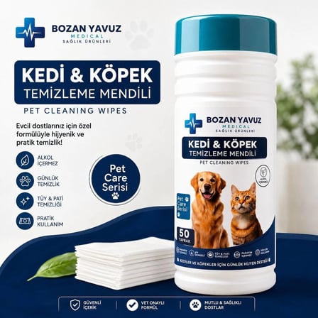 Bozan Yavuz Medical Kedi & Köpek Temizleme Mendili 50 Adet