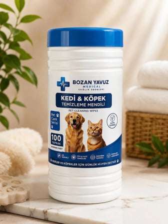 Bozan Yavuz Medical Kedi Köpek Temizleme Mendili 100 Yaprak Alkolsüz pH Dengeli Durulama Gerektirmez