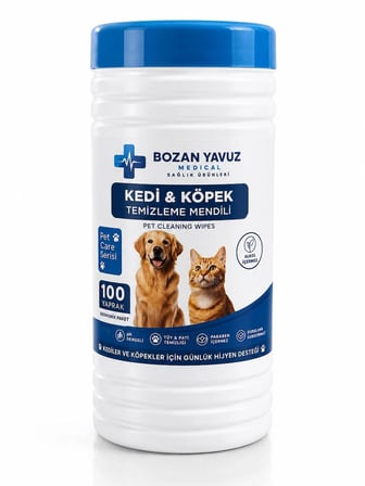 Bozan Yavuz Medical Kedi Köpek Temizleme Mendili 100 Yaprak Alkolsüz pH Dengeli Durulama Gerektirmez
