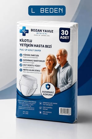 Yetişkin Hasta Bezi Külotlu 30 Adet Büyük Boy L Beden 100-130 cm Sızdırmaz Korumalı