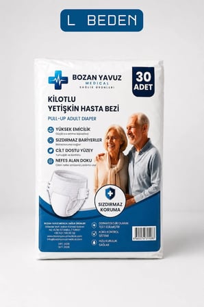 Yetişkin Hasta Bezi Külotlu 30 Adet Büyük Boy L Beden 100-130 cm Sızdırmaz Korumalı