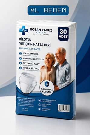 Yetişkin Hasta Bezi Külotlu 30 Adet Extra Büyük Boy XL Beden 120-150 cm Sızdırmaz Korumalı