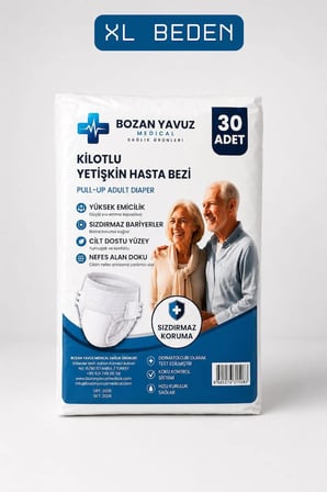 Yetişkin Hasta Bezi Külotlu 30 Adet Extra Büyük Boy XL Beden 120-150 cm Sızdırmaz Korumalı