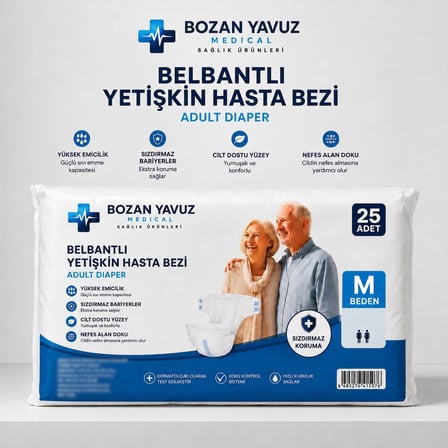 Belbantlı Hasta Bezi (M Beden) 25 adet Sızdırmaz Bariyer