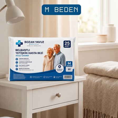 Belbantlı Hasta Bezi (M Beden) 25 adet Sızdırmaz Bariyer