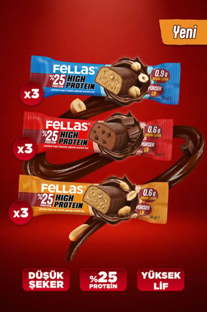 Fellas Çikolata Kaplı Yüksek Protein Bar 40g Karma Kutu (3 x 3)