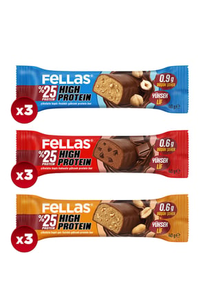 Fellas Çikolata Kaplı Yüksek Protein Bar 40g Karma Kutu (3 x 3)
