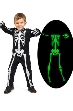 Halloween Çocuk İskelet Kostüm PARLAYAN FOSFORLU