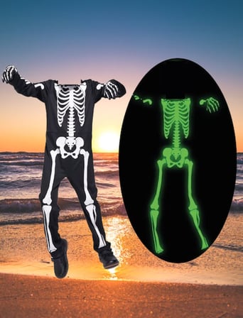Halloween Çocuk İskelet Kostüm PARLAYAN FOSFORLU
