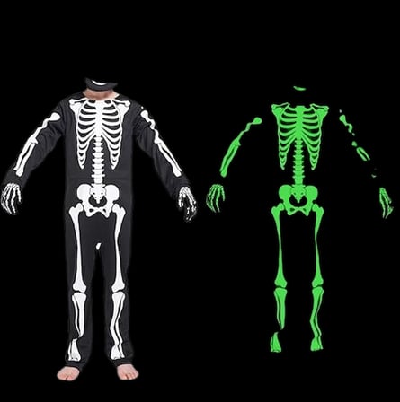 Halloween Çocuk İskelet Kostüm PARLAYAN FOSFORLU