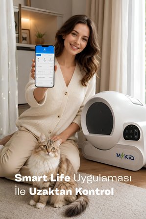 Akıllı Otomatik Kedi Tuvaleti, Wifi ve Bluetooth Kontrollü, Radar ve Ir Güvenlik Sensörlü, Koku Giderici Karbon Filtreli