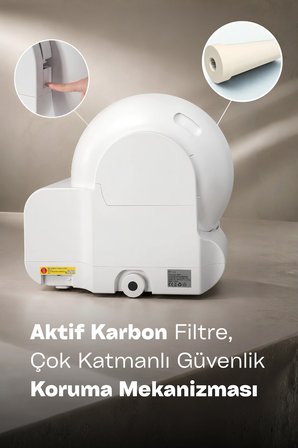 Akıllı Otomatik Kedi Tuvaleti, Wifi ve Bluetooth Kontrollü, Radar ve Ir Güvenlik Sensörlü, Koku Giderici Karbon Filtreli