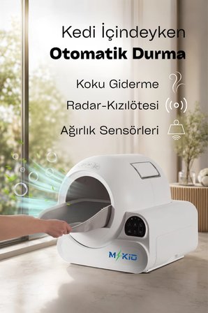 Akıllı Otomatik Kedi Tuvaleti, Wifi ve Bluetooth Kontrollü, Radar ve Ir Güvenlik Sensörlü, Koku Giderici Karbon Filtreli