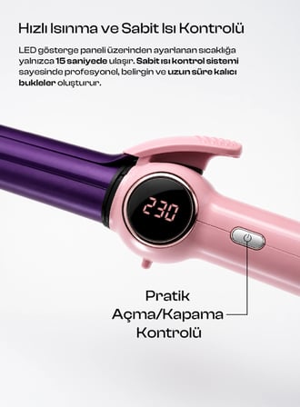 Profesyonel Seramik Saç Maşası, LED Göstergeli, 100-230°C Ayarlanabilir Isı, 15 Saniye Hızlı Isınma, 64W