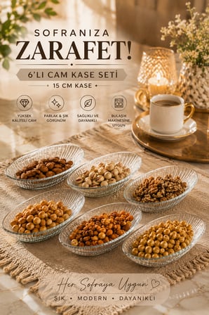 Porsima Viko 4473 6'lı Oval Cam Çerezlik, Reçellik, Kahvaltılık ve Sosluk Kase Seti 15 cm