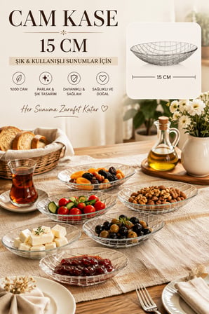 Porsima Vivaldi 4474 6'lı Baklava Desenli Oval Cam Çerezlik, Reçellik & Kahvaltılık Kase 15 cm