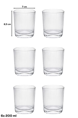 Porsima Berrak 13938-1 6'lı İnce Çizgili Cam Kahve Yanı Su & İkram Bardağı Seti 200 ml