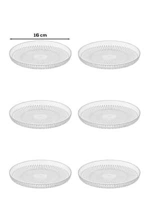 porsima tokyo 10788-1 6'lı çizgili cam pasta tabak seti – 16 cm dikey oluklu tatlı & i̇kram tabağı