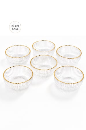 Porsima 13877-1 Vanes 6'lı Gold Yaldızlı Floren Cam Sunum Kasesi 10 cm - Çerezlik & Reçellik
