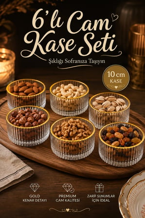 Porsima 13879-1 Vanes Sakura Gold Yaldızlı 6'lı Cam Kase Seti 10 cm - Çerezlik & Reçellik