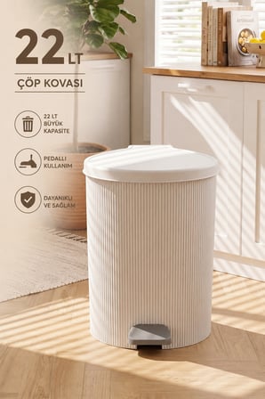 Porsima 0707-1 Still Beyaz 22 Litre Pedallı İç Kovalı Yuvarlak Mutfak & Banyo Çöp Kovası