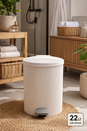 Porsima 0707-1 Still Beyaz 22 Litre Pedallı İç Kovalı Yuvarlak Mutfak & Banyo Çöp Kovası