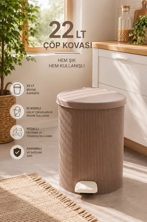 Porsima 0707-2 Still Mokka 22 Litre Pedallı İç Kovalı Yuvarlak Mutfak & Banyo Çöp Kovası