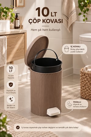 Porsima 0706-2 Still Mokka 10 Litre Pedallı İç Kovalı Yuvarlak Banyo & Mutfak Çöp Kovası