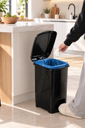 Porsima 0123-1 Siyah Slim Pedallı Çöp Kovası 15 Litre - Taşıma Kulplu Mutfak & Banyo Kovası