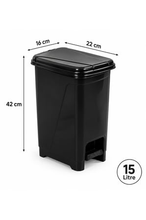 Porsima 0123-1 Siyah Slim Pedallı Çöp Kovası 15 Litre - Taşıma Kulplu Mutfak & Banyo Kovası